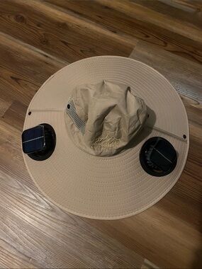 Men’s Wide Brim Sun Hat with Dual Solar Fans in Khaki